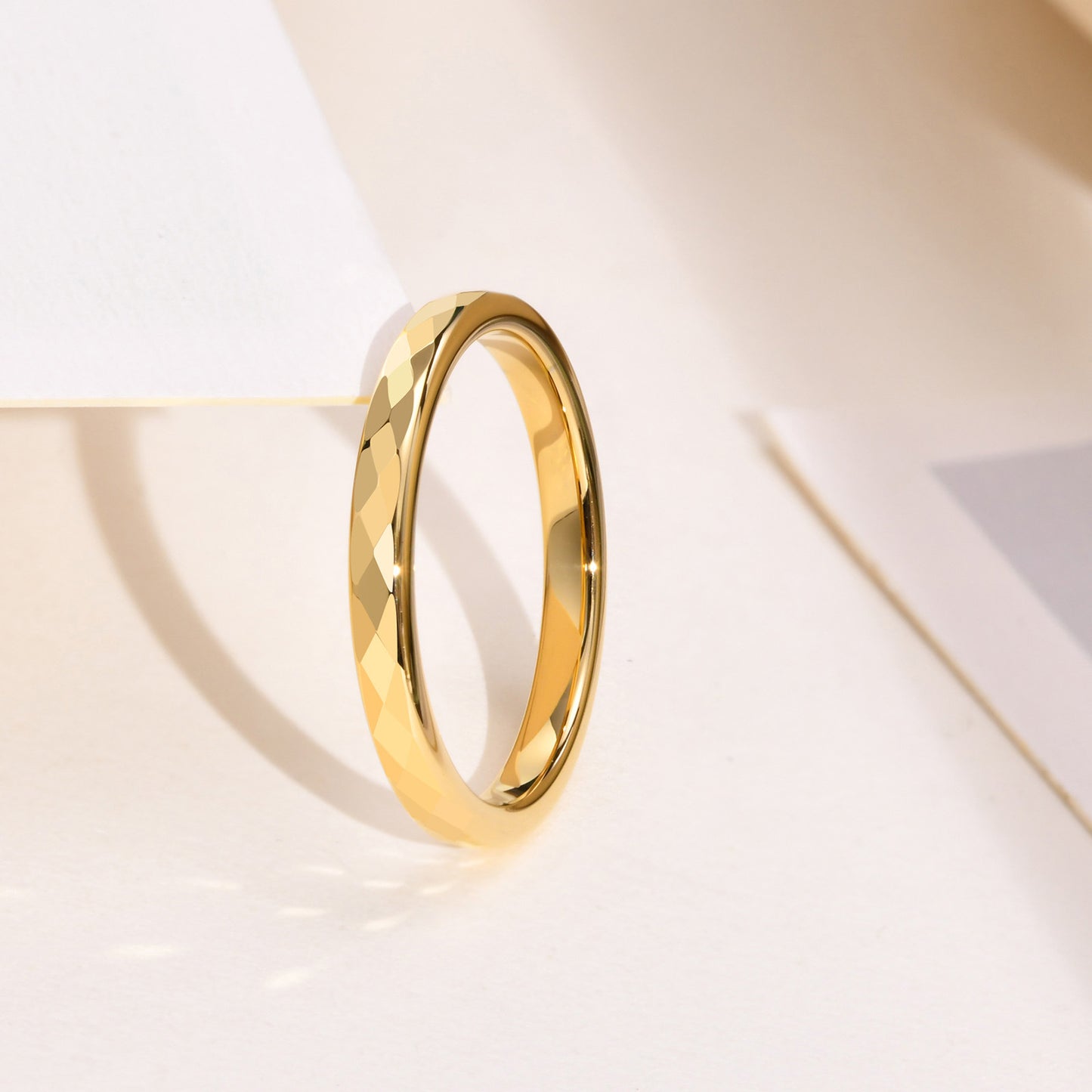 Rockyu タングステン 多面カットリング 2mm メンズ レディース 指輪 シルバー ゴールド ブラック ピンクゴールド 鏡面＆マット仕上げ 男女兼用