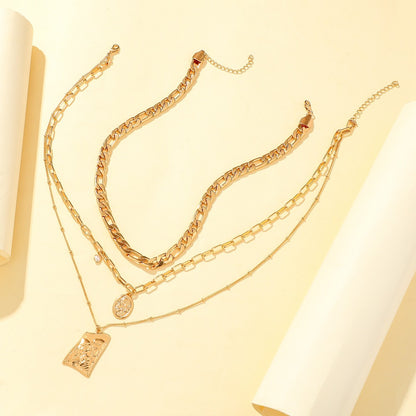 Rockyu ネックレス レディース ゴールド 3連チェーン ステンレス コインペンダント おしゃれ