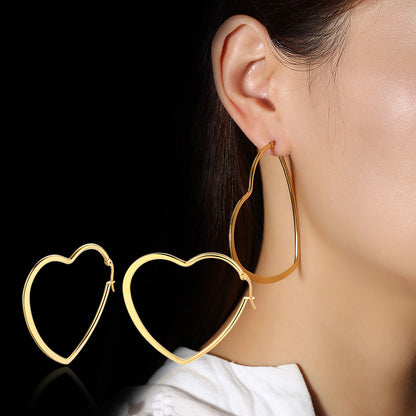 Rockyu オープンハート フープピアス 大ぶり レディース アレルギー対応 18Kコーティング シンプル おしゃれ