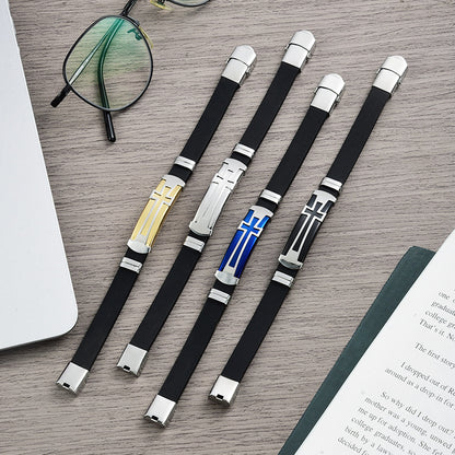 Rockyu メンズクロスブレスレット ステンレス×シリコン アジャスタブルデザイン