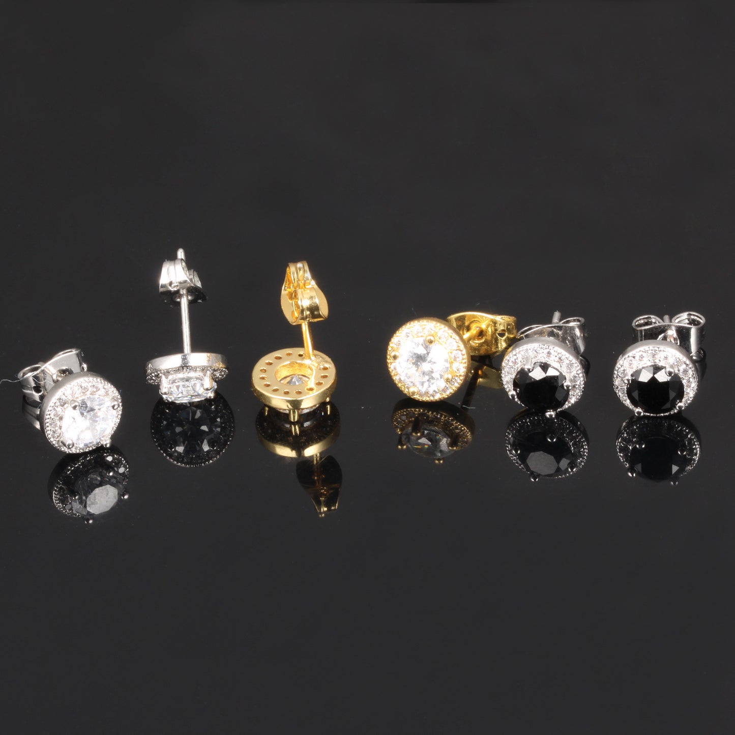 Rockyu ピアス レディース 18金仕上げ 大粒ジルコニア ゴールド＆シルバー＆ブラック 韓国風