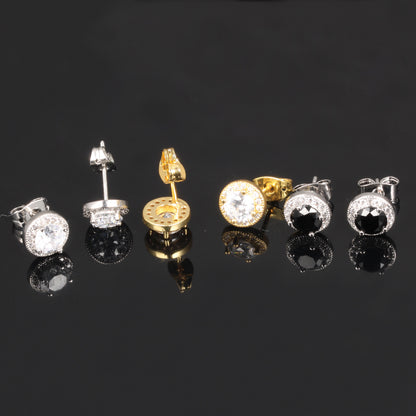 Rockyu ピアス レディース 18金仕上げ 大粒ジルコニア ゴールド＆シルバー＆ブラック 韓国風