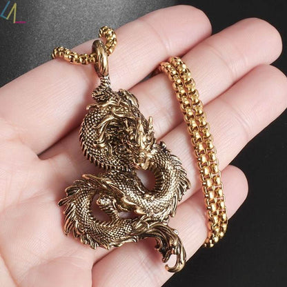 Rockyu 龍ペンダントネックレス｜ステンレス製 立体ドラゴンモチーフ メンズアクセサリー
