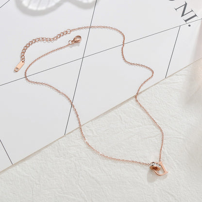 Rockyu ネックレス レディース Dイニシャル リング付き 2連ペンダント ピンクゴールド＆シルバー CZダイヤ 18金メッキ チタン製