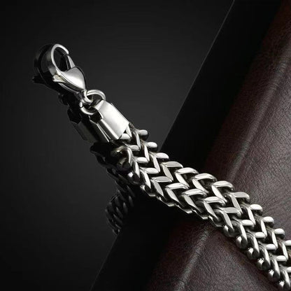 Rockyu メンズブレスレット – シルバーステンレス 2連チェーン 幅広デザイン