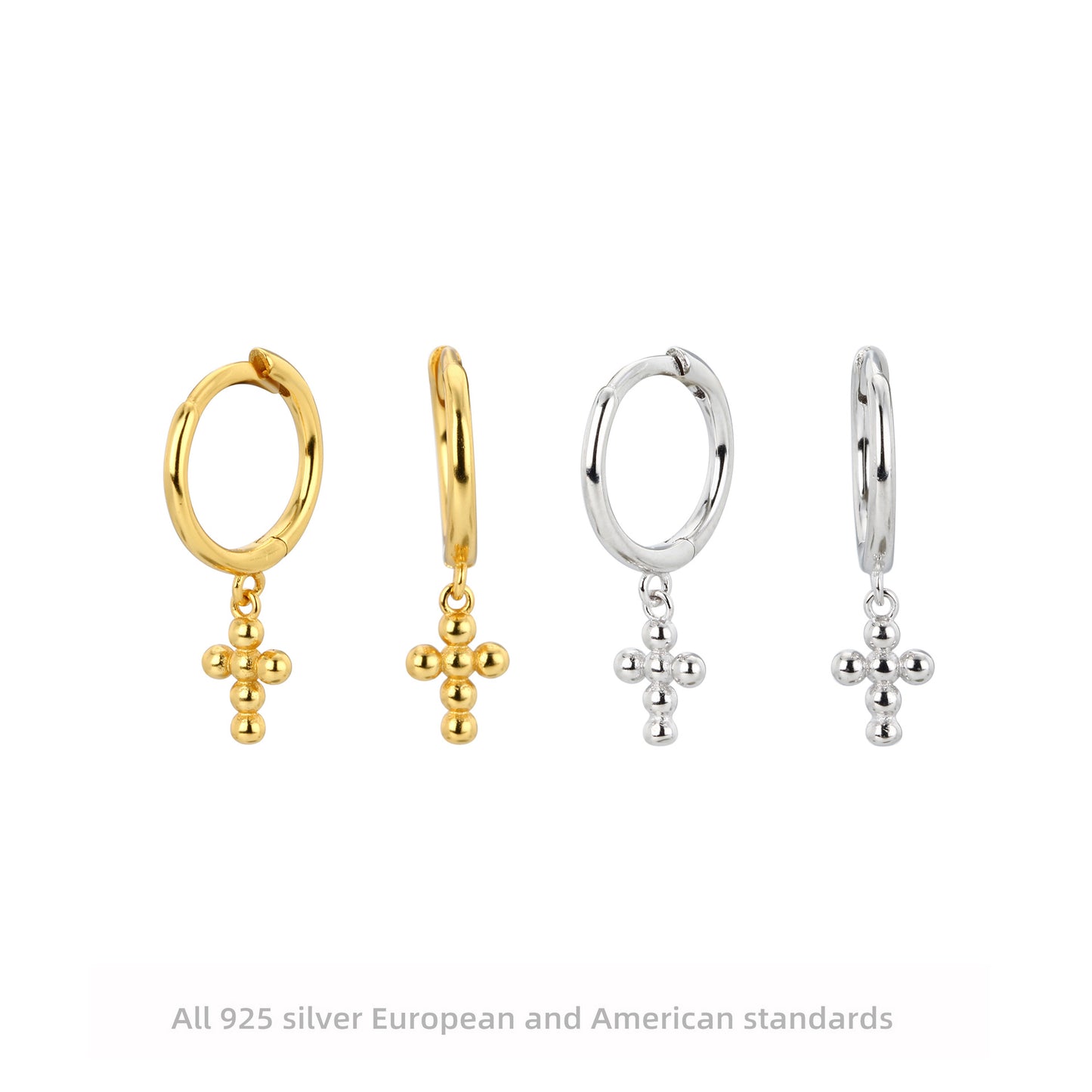 Rockyu ピアス レディース クロスフープ ゴールド&シルバー925 鏡面仕上げ アレルギー対応