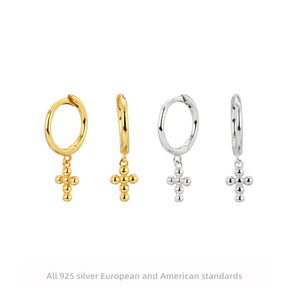 Rockyu ピアス レディース クロスフープ ゴールド&シルバー925 鏡面仕上げ アレルギー対応