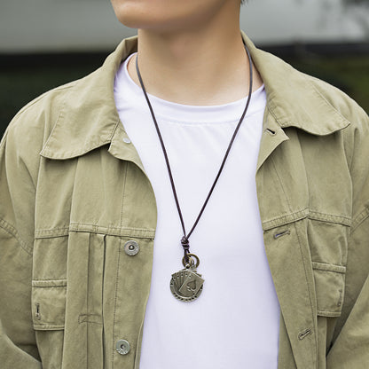 Rockyu ネックレス メンズ レザー 紐 ペンダント 十字架 トランプモチーフ ステンレス ヴィンテージ アクセサリー