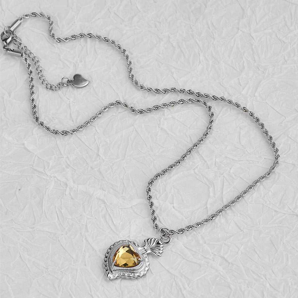 Rockyu ネックレス メンズ レディース シルバー ロープチェーン 50cm+5cm ハートネックレス グリーン/ブルー/レッド/イエロー/ホワイト チタン 金属アレルギー対応 ペンダント アクセサリー