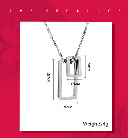 Rockyu シンプル長方形ネックレス ステンレス製 二連ペンダント 男女兼用