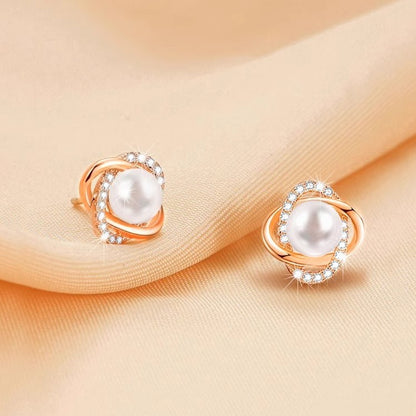 Rockyu パールイヤリング レディース 小粒デザイン 気品漂うツイスト装飾 合金製 軽量アクセサリー