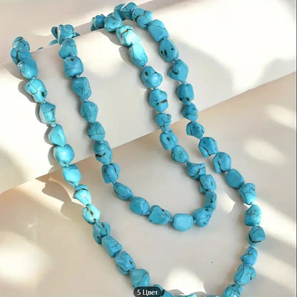 Rockyu ネックレス ターコイズ 天然石 ビーズ ロングネックレス レディース