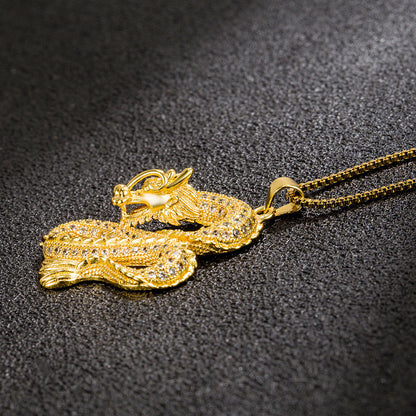 Rockyu ドラゴンネックレス メンズ｜ジルコニア 龍モチーフ ペンダント ゴールド＆シルバー 2色展開