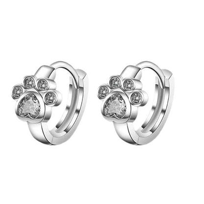 Rockyu 猫ピアス レディース シルバー 肉球デザイン ジルコニア フープピアス