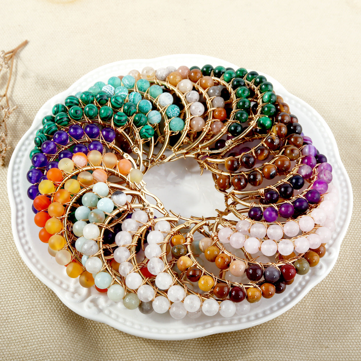 Rockyu フープピアス レディース 天然石 ターコイズ ホワイトムーンストーン ゴールド ワイヤーラップ 大ぶりピアス ギフト 誕生日 クリスマス