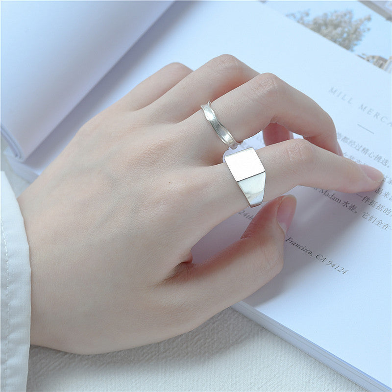 Rockyu 指輪 レディース メンズ フリーサイズ シルバー925 シンプル印台リング 光沢仕上げ おしゃれ純銀製リング