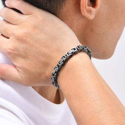 Rockyu ブレスレット メンズ ビザンチンチェーン ステンレス 幅6mm ブラック＆シルバー＆ゴールド