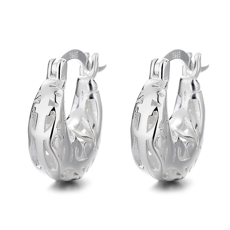 Rockyu シルバー925 月牙モチーフ透かし彫りフープピアス 小ぶりエレガントデザイン
