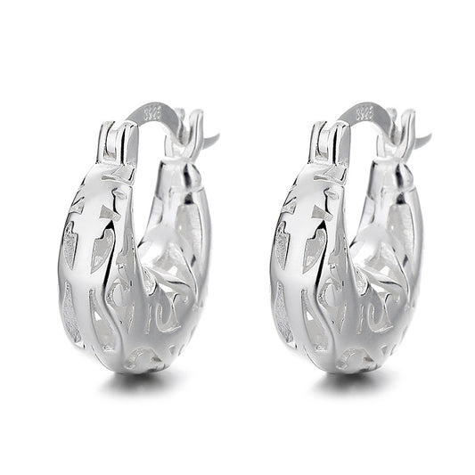 Rockyu シルバー925 月牙モチーフ透かし彫りフープピアス 小ぶりエレガントデザイン