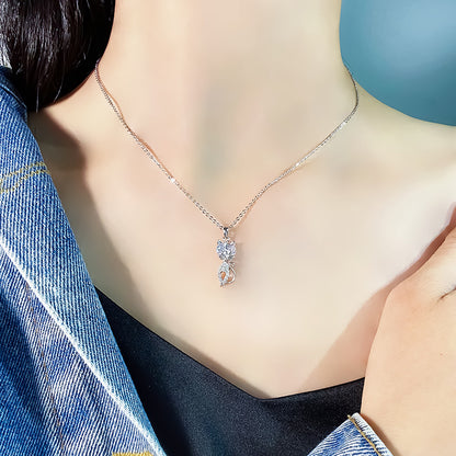 Rockyu ネックレス レディース 猫モチーフ シルバー925 ジルコニア CZダイヤ 一粒 純銀製 ペンダント