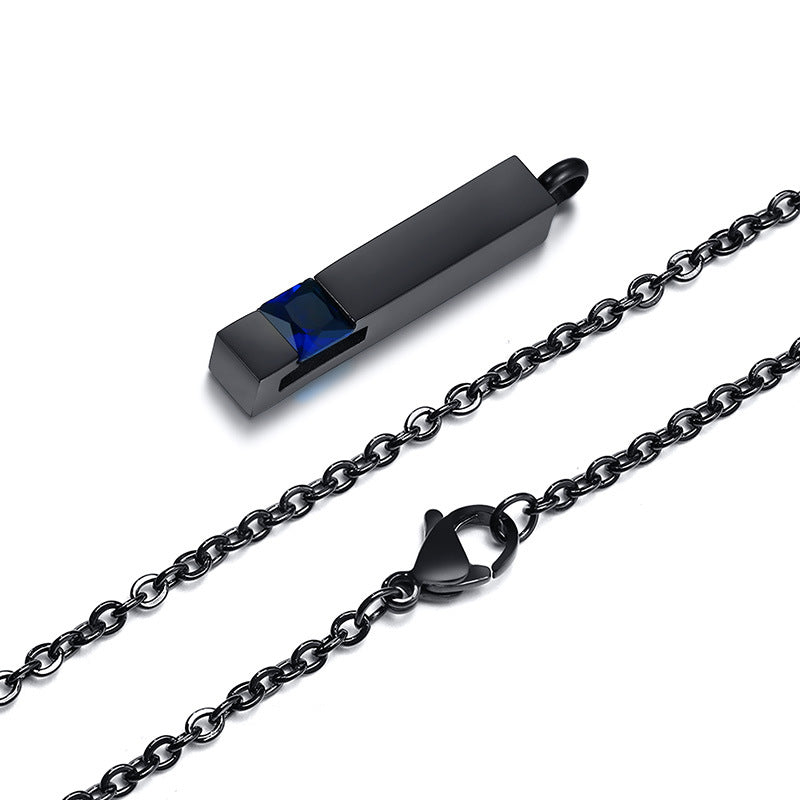 Rockyu メモリアルネックレス スティックペンダント 遺骨収納 ジルコニア付き 防水 ステンレス製