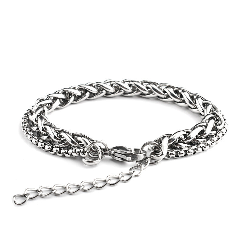 Rockyu メンズブレスレット ステンレス 二連チェーン シルバー 3サイズ展開