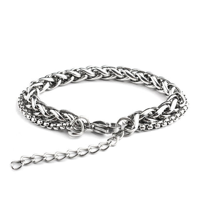 Rockyu メンズブレスレット ステンレス 二連チェーン シルバー 3サイズ展開
