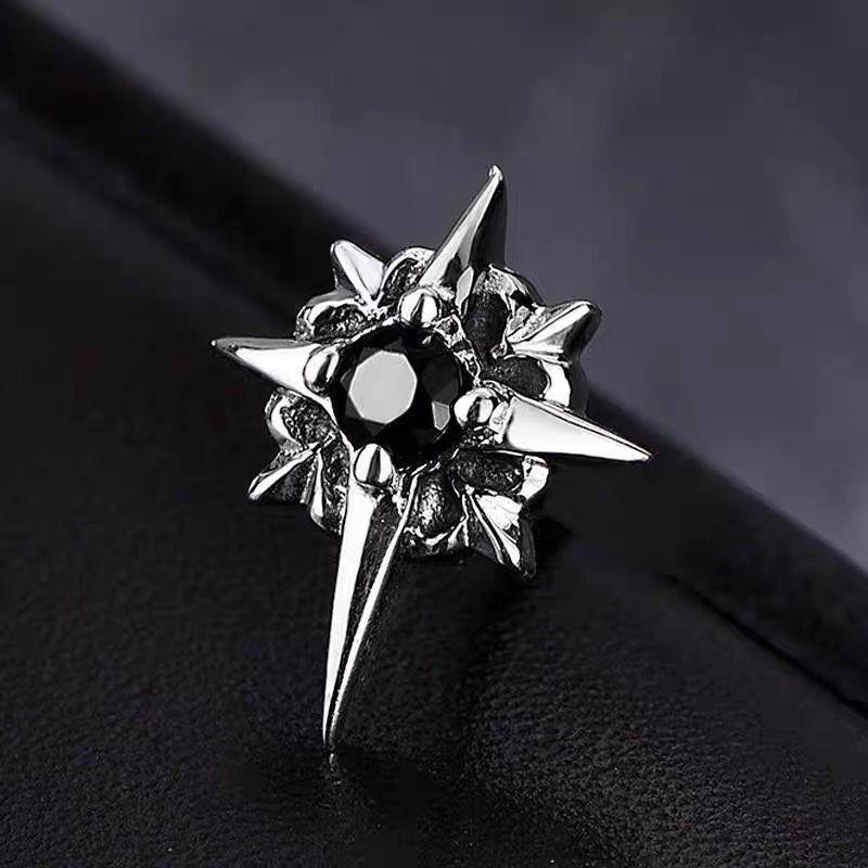 Rockyu ステンレス製メンズピアス ジルコニア 芒星クロスデザイン アレルギー対応 シルバー ギフト