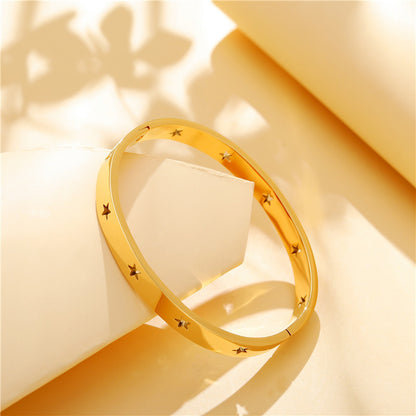 Rockyu スターモチーフ バングル ステンレス シルバー ゴールド ピンクゴールド レディース