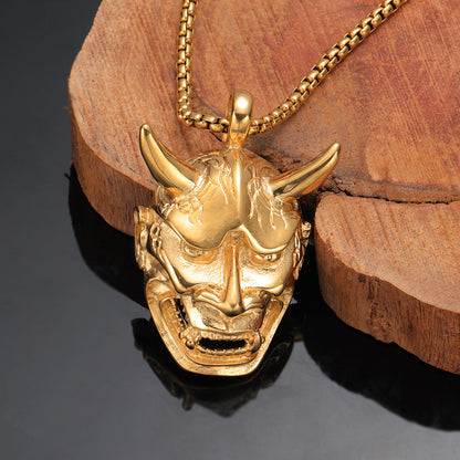 Rockyu 般若ネックレス メンズ｜鬼面デザイン 316Lステンレス 3色展開