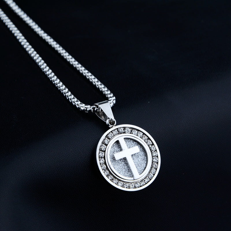 Rockyu 十字架コインネックレス レディース｜18金仕上げ チタン製 メダルペンダント