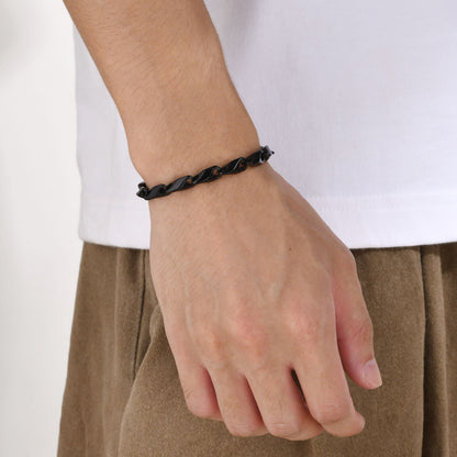 Rockyu メンズ デニムチェーンブレスレット｜ステンレス製 IPコーティング 21cm｜ゴールド・ブラック・シルバー｜金属アレルギー対応