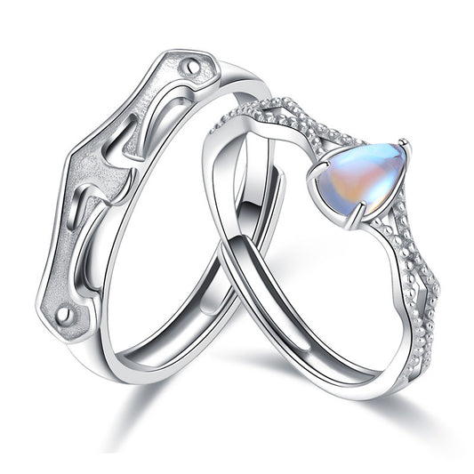 Rockyu ペアリング カップル 人気 フリーサイズ シルバー925 姫と騎士指輪 剣 ムーンストーン 大粒 お守り 永遠の愛 バレンタインデー 恋人の日 プレゼント