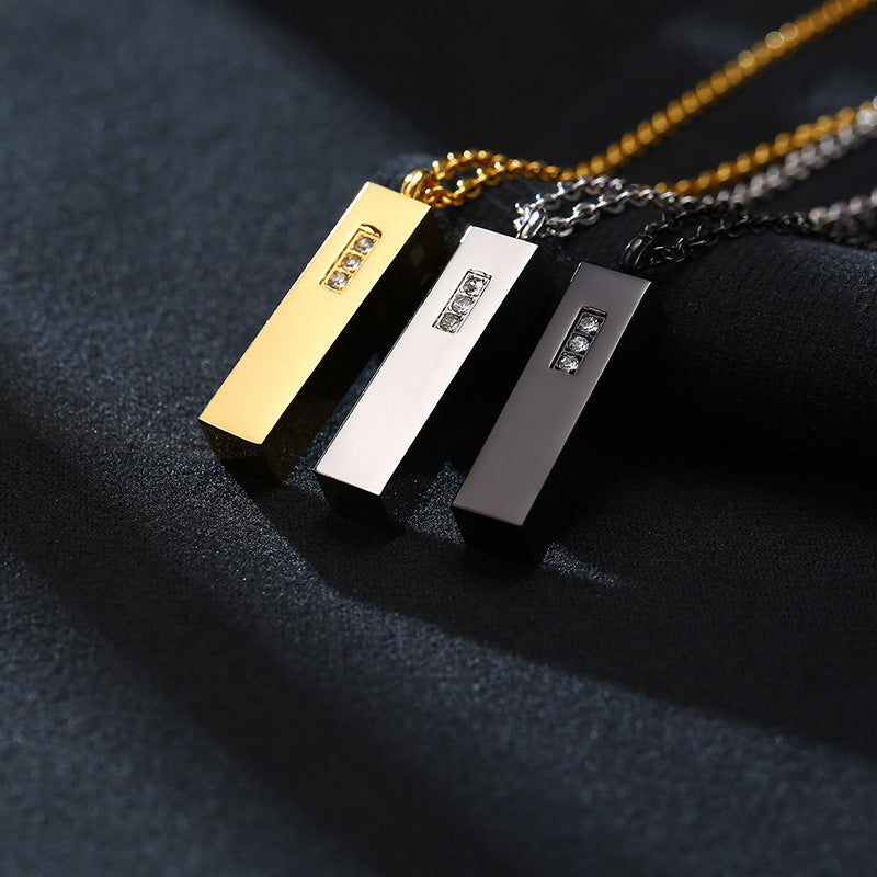 Rockyu メモリアルネックレス スティック型 遺骨ペンダント ジルコニア入り ステンレス製 3色展開