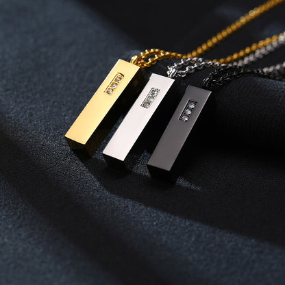 Rockyu メモリアルネックレス スティック型 遺骨ペンダント ジルコニア入り ステンレス製 3色展開