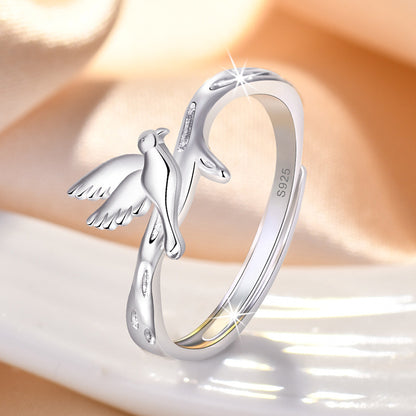 Rockyu ペアリング 二羽の鳥が結ぶ愛のかたち シルバー925 フリーサイズ カップルセット