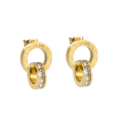 Rockyu リングピアス レディース｜18K仕上げ チタン製 ローマ数字 CZ揺れるデザイン