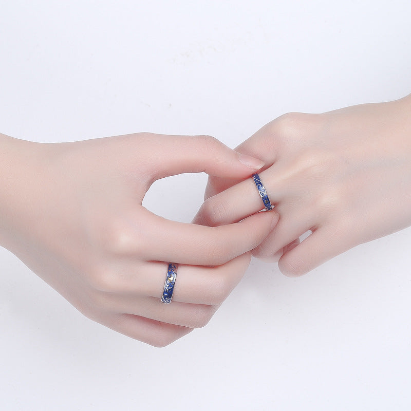 Rockyu 星空リング レディース フリーサイズ 月と星モチーフ シルバー925