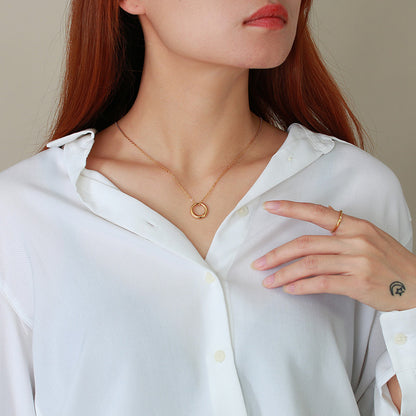 Rockyu レディースネックレス ゴールド リングペンダント 18金仕上げ チタン製