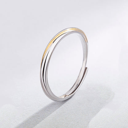 Rockyu ペアリング 2個セット S925 純銀製 指輪｜フリーサイズ 調整可能 ゴールド×シルバー