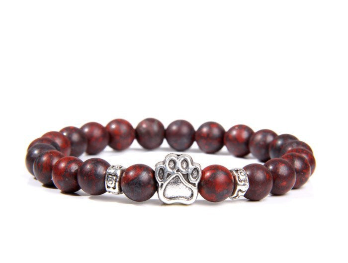 Rockyu ブレスレット メンズ レディース 数珠 ビーズ 天然石 瑪瑙 パワーストーン 犬猫足跡 開運アクセサリー