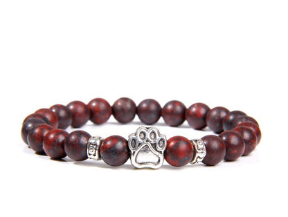 Rockyu ブレスレット メンズ レディース 数珠 ビーズ 天然石 瑪瑙 パワーストーン 犬猫足跡 開運アクセサリー