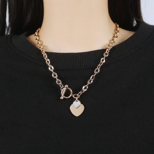 Rockyu レディースハートネックレス ジルコニアチャーム付きチェーンペンダント
