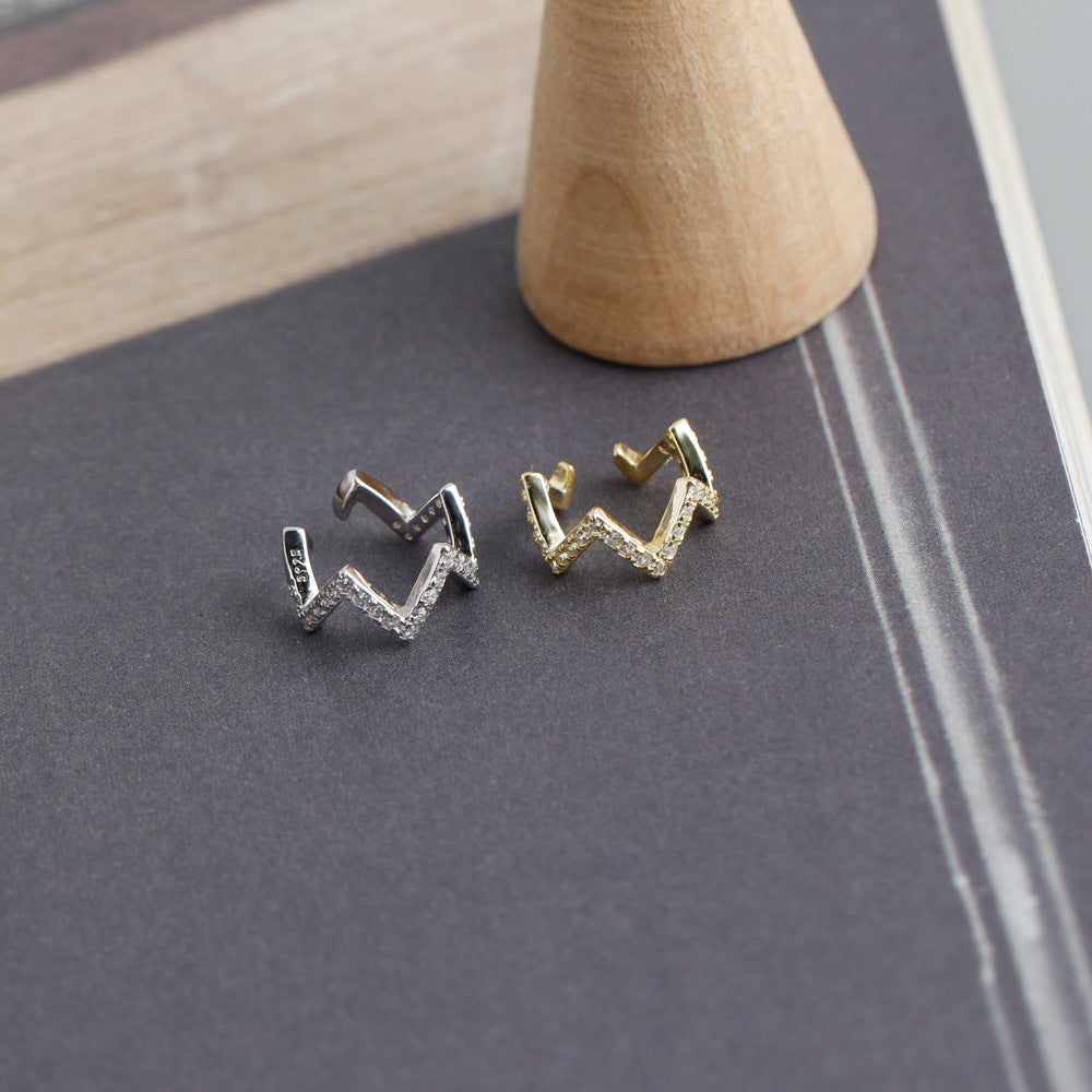 Rockyu フェイクピアス レディース メンズ シルバー925 ゴールド&シルバー W形 ジルコニア イヤーカフ アレルギー対応