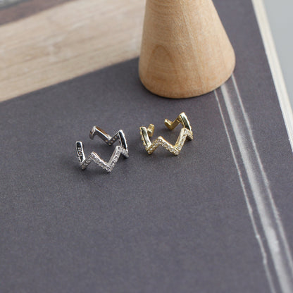 Rockyu フェイクピアス レディース メンズ シルバー925 ゴールド&シルバー W形 ジルコニア イヤーカフ アレルギー対応