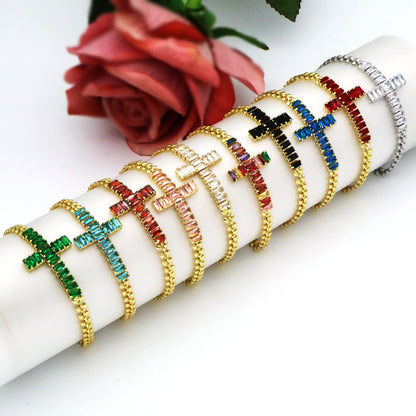 Rockyu レディース ブレスレット ゴールド クロスデザイン ジルコニア 金属アレルギー対応 記念日 プレゼント