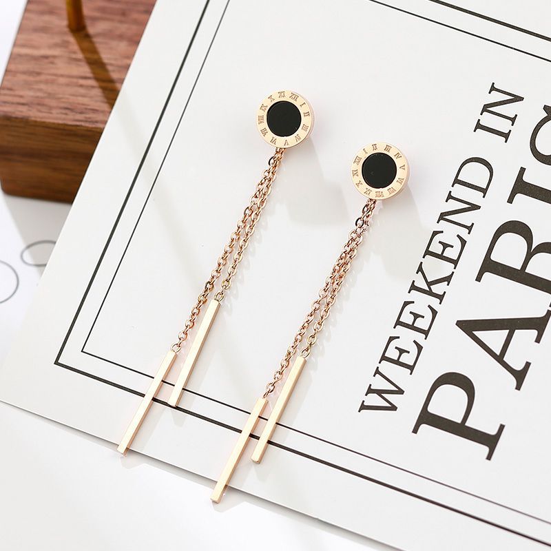 Rockyu ピアス レディース ピンクゴールド ロングチェーン スティック 揺れる 軽量デザイン