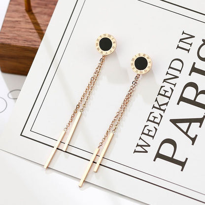 Rockyu ピアス レディース ピンクゴールド ロングチェーン スティック 揺れる 軽量デザイン