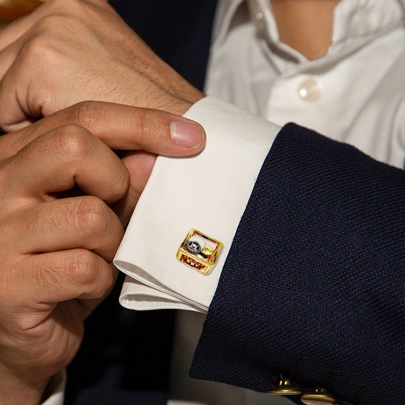 Rockyu スチームパンクカフス スクエアギアデザイン メカニカルムーブメント風 工業風カフリンクス