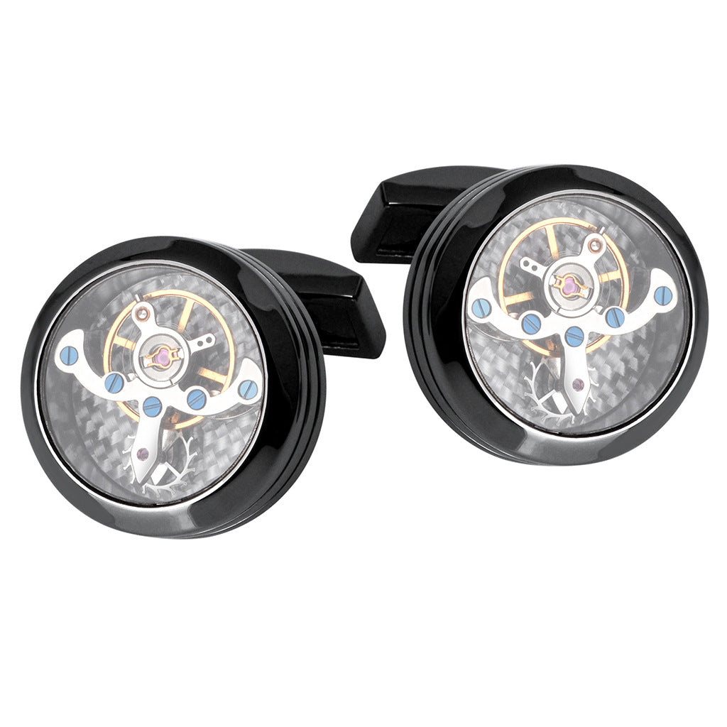 Rockyu 飛輪カフスボタン ダブルトゥールビヨン風デザイン スチームパンク調 3色展開 ユニセックス